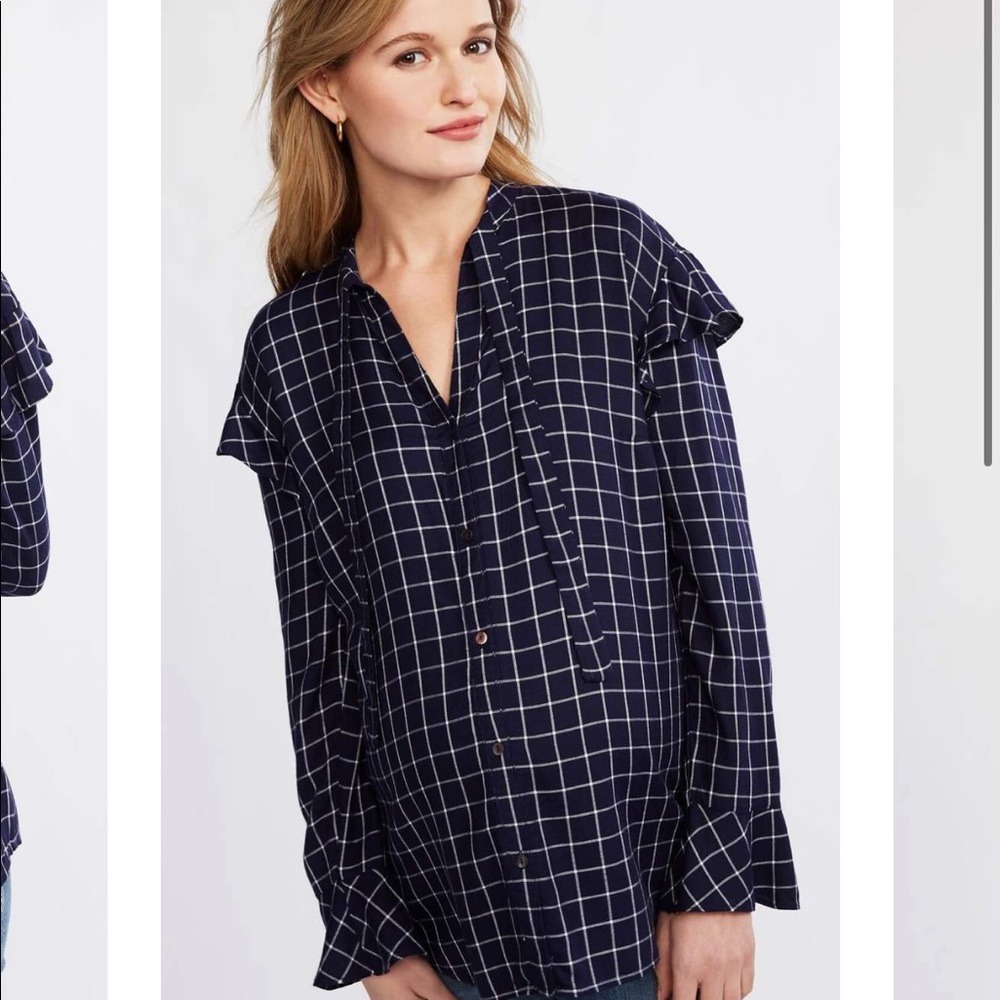 Denim Ruffled Button Front Maternity Shirt